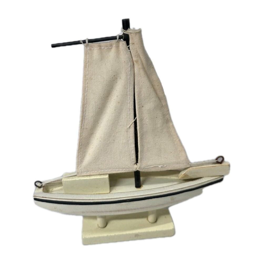 Handmade Wooden Sailboat Model Nautical Beach Desk Shelf Decor Primitive